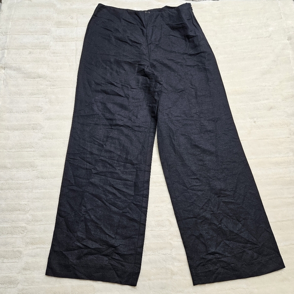 Limited America Wide Leg Pants Womens 12 Black High Rise Side Zip Linen Blend - Picture 1 of 9